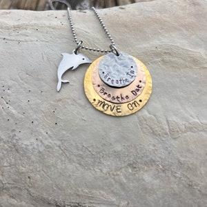 Hand Stamped Stainless Steel, Bronze and Copper Breathe In, Breathe Out, Move On necklace Jimmy Buffett image 5