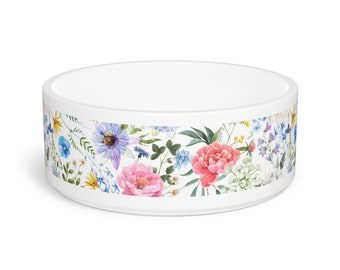 Ceramic Dog Bowl With Flowers Design for Food or Water