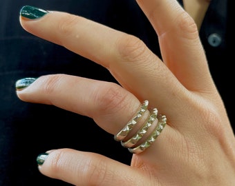 Sterling silver 3 stud PERO stud ring modern stackable statement