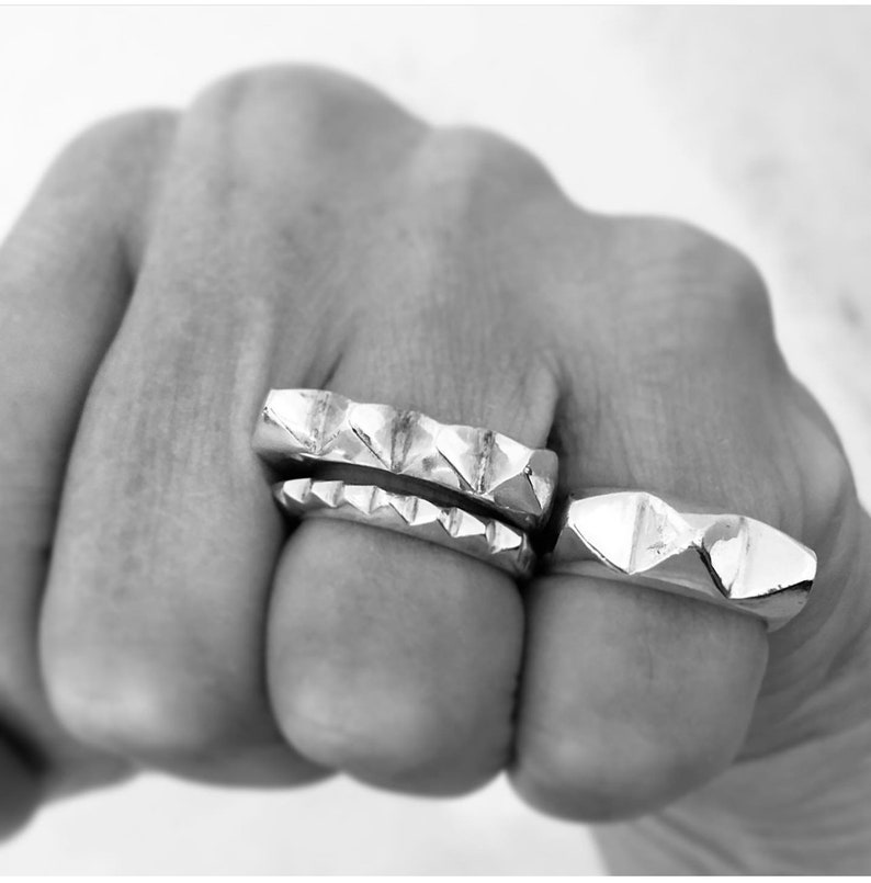 Sterling silver 3 stud PERO stud ring modern stackable statement
