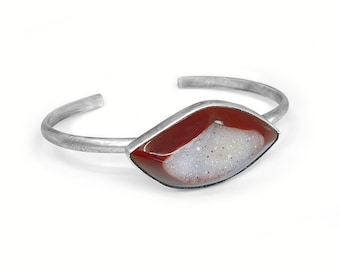 Red Druzy Cuff Bracelet – Sterling Silver Statement