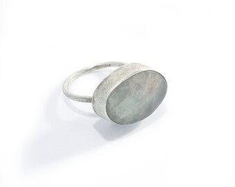 Handmade matte amazonite ring – brushed sterling silver, modern design