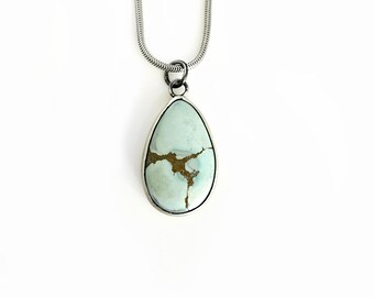 Hubei Turquoise Teardrop Pendant: Handmade Sterling Silver Necklace