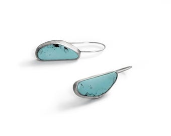 Handmade bezel set sterling silver Kingman turquoise earrings
