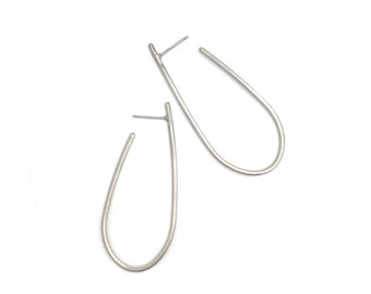 Womens earrings. Open hoop sterling silver earrings. Modern. Handmade.