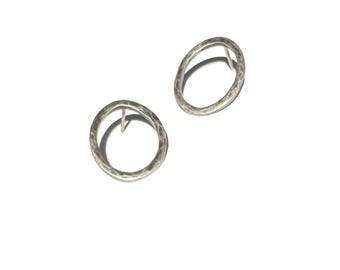 Handmade Oxidized Sterling Silver Hoop Earrings: Hammered Texture