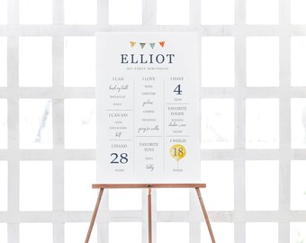 Modern Birthday Poster, Birthday Milestone Poster, Watercolor Balloon, First Birthday Poster. Modern Birthday Sign, Milestone Sign