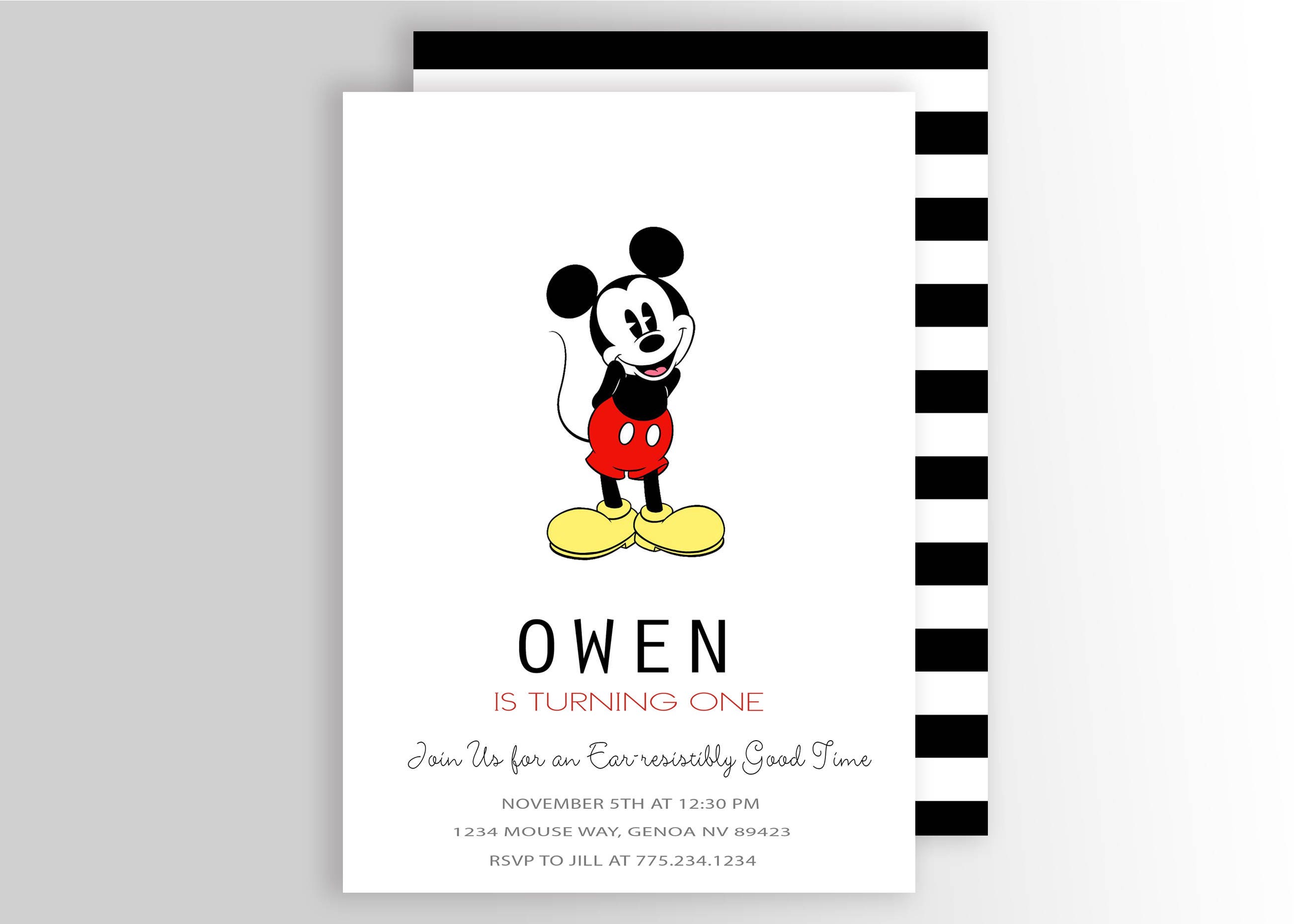Simple Modern Mickey & Friends Birthday Thank You Invitation