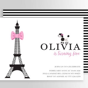 Modern Paris Invitation Paris Birthday Invitation Paris Themed Invitations Paris Party Supplies Paris Party Decor image 1