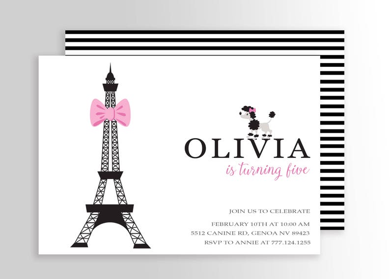 Modern Paris Invitation Paris Birthday Invitation Paris Themed Invitations Paris Party Supplies Paris Party Decor image 1