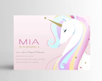 Modern Unicorn Birthday Invitation, Unicorn Invitation, Unicorn Invite, Unicorn Party Invitation, Horse, Pony, Pink, Glitter, Rainbow