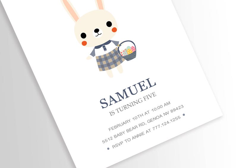 Modern Bunny Birthday Invitation, Bunny Invitation, Easter Birthday Party Invite Spring Invitation, PRINTABLE image 5