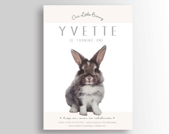 Modern Bunny Birthday Invitation Girl First Birthday Bunny Invitation Easter Birthday Party Invite Spring 1st Birthday Pink PRINTABLE