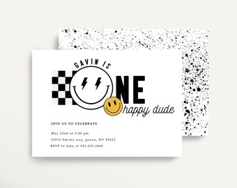 1st Birthday Invitation Template, One Invitation, First Birthday Invitation, Smiley Face, Rad Dude, Two Cool