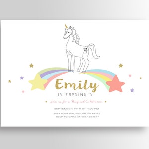 Modern Unicorn Birthday Invitation, Unicorn Invitation, Unicorn Invite, Unicorn Party Invitation, Pink, Glitter, Rainbow,shooting star