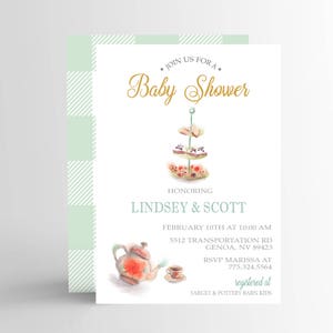 Simple Tea Party Baby Shower Invitation, Tea Party Invitation, High Tea Baby Shower Invitation, Baby Shower Invitation, Floral Baby Shower