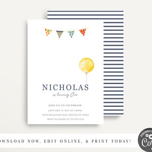 Boy First Birthday Invitation Boy 1st Birthday 1st Birthday Boy Invitation Printable DIY Custom Birthday Party Invite, Corjl