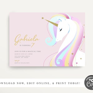 Modern Unicorn Birthday Invitation, Unicorn Invitation, Unicorn Invite, Unicorn Party Invitation, Horse, Pony, Pink, Glitter, Rainbow