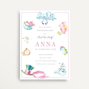 Alice in Wonderland Inspired Birthday Invitation | Onederland Girl&#39;s 1st Birthday Party Invitation - Mad Tea Party | Printable