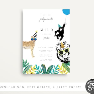 Modern Simple Party Animal Invitation, Wild Animal Party, Zoo Invitation, Safari Birthday, Petting Zoo, Boy, Printable Invitation, Corjl