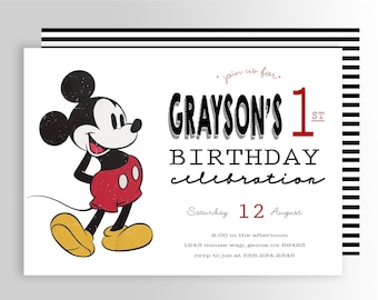 Modern MICKEY MOUSE Invitation,Vingage Mickey Birthday,Mickey Mouse Clubhouse,Mickey Birthday Invitations,Mickey Mouse Party