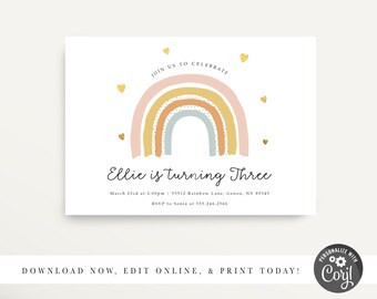 Rainbow Birthday Invitation, Girl Birthday Invitation, Rainbow Party, Watercolor Invitation, Rainbow Baby Shower Invitations