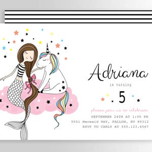 Modern Mermaid Unicorn Invitation Mermaid Birthday Invitation Unicorn Mermaid Invitation Mermaid Unicorn Birthday Party