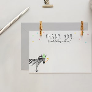Tarjeta de agradecimiento moderna simple de fiesta de animales, tarjeta de fiesta de animales salvajes, tarjeta de primer cumpleaños, tarjeta de agradecimiento imprimible