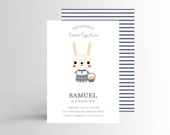 Modern Bunny Birthday Invitation, Bunny Invitation, Easter Birthday Party Invite Spring Invitation,  PRINTABLE