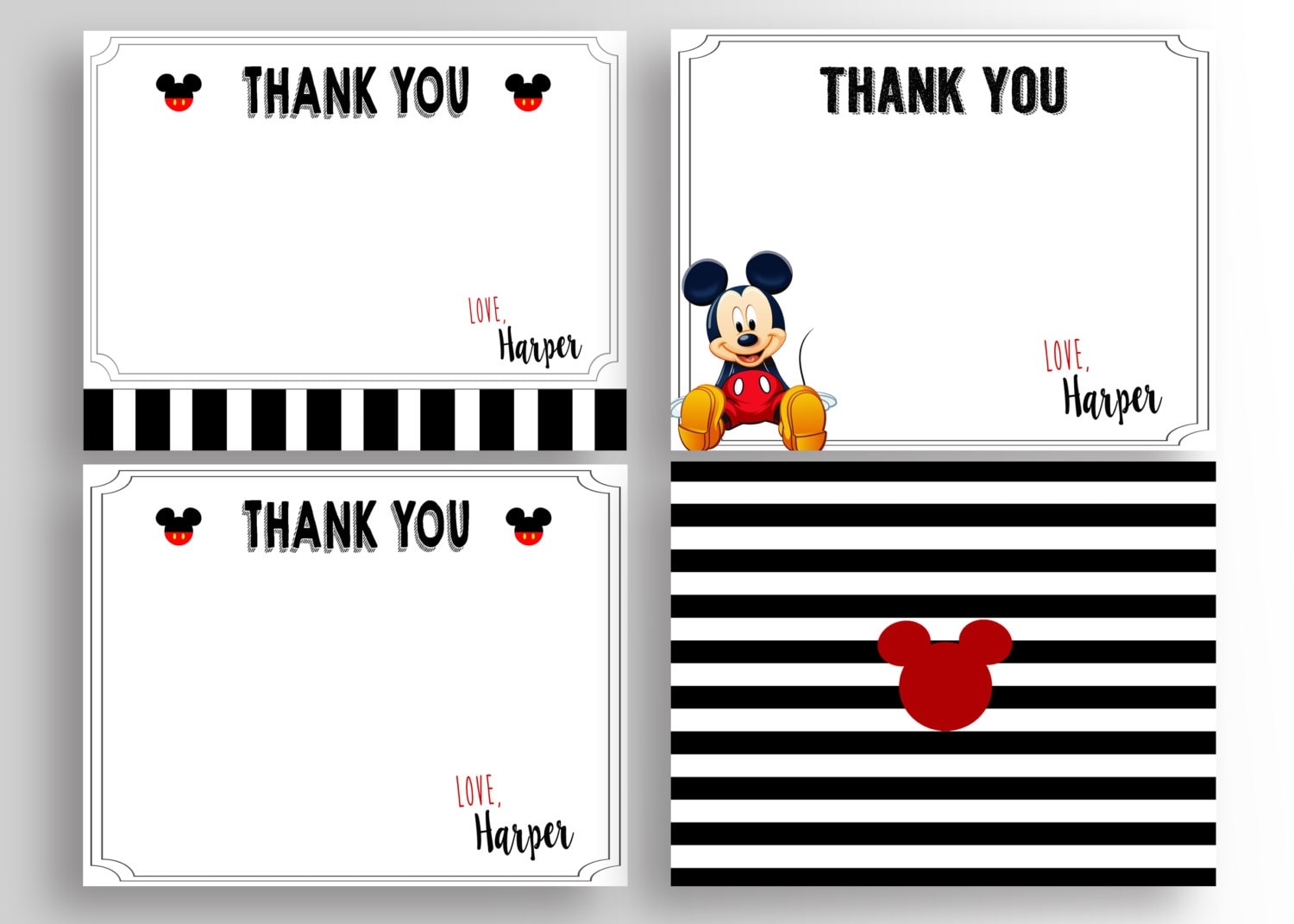 modern mickey mouse thank you card, mickey mouse birthday, mickey