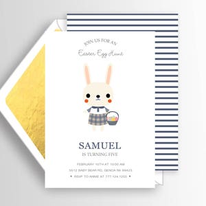 Modern Bunny Birthday Invitation, Bunny Invitation, Easter Birthday Party Invite Spring Invitation, PRINTABLE image 3