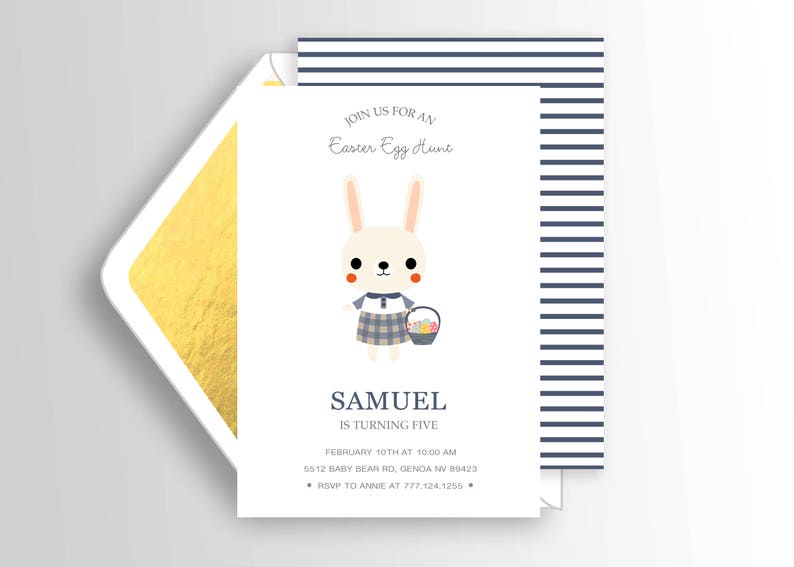 Modern Bunny Birthday Invitation, Bunny Invitation, Easter Birthday Party Invite Spring Invitation, PRINTABLE image 3