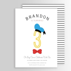 Modern Donald Duck Invitation, Donald Duck Birthday Party, Cartoon, Personalized, Printable