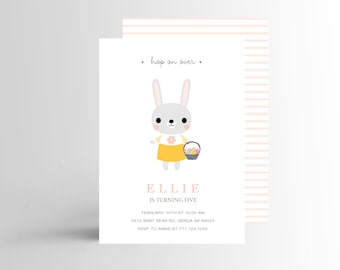 Modern Bunny Birthday Invitation, Bunny Invitation, Easter Birthday Party Invite Spring Invitation,  PRINTABLE