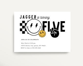 1st Birthday Invitation Template, One Invitation, First Birthday Invitation, Smiley Face, Rad Dude, Five