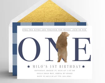 Modern Bear birthday invitation, bear invitation, bear birthday, Woodland animals invitation, birthday invite, camping party birthday