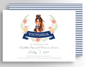 Horse Birthday Invitation Horse Invitation Floral Pink Gold Horse Birthday Invitation Shabby Chic Horse Invitation Pony Birthday Invitation