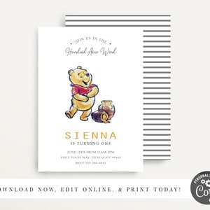 Moderne Winnie the Pooh Einladung, Classic Winnie the Pooh, Pooh Geburtstagseinladungen, Winnie the Pooh Party