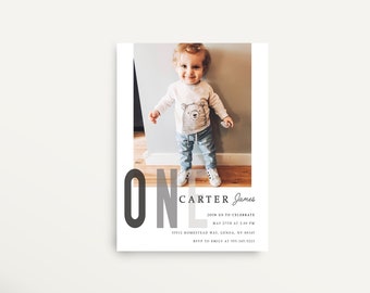 1st Birthday Invitation Template, One Invitation, First Birthday Invitation, 1st Birthday Photo Invitation, Printable 1st Birthday Invite