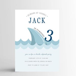 Simple Shark Birthday Invitation, Shark Party Invitations