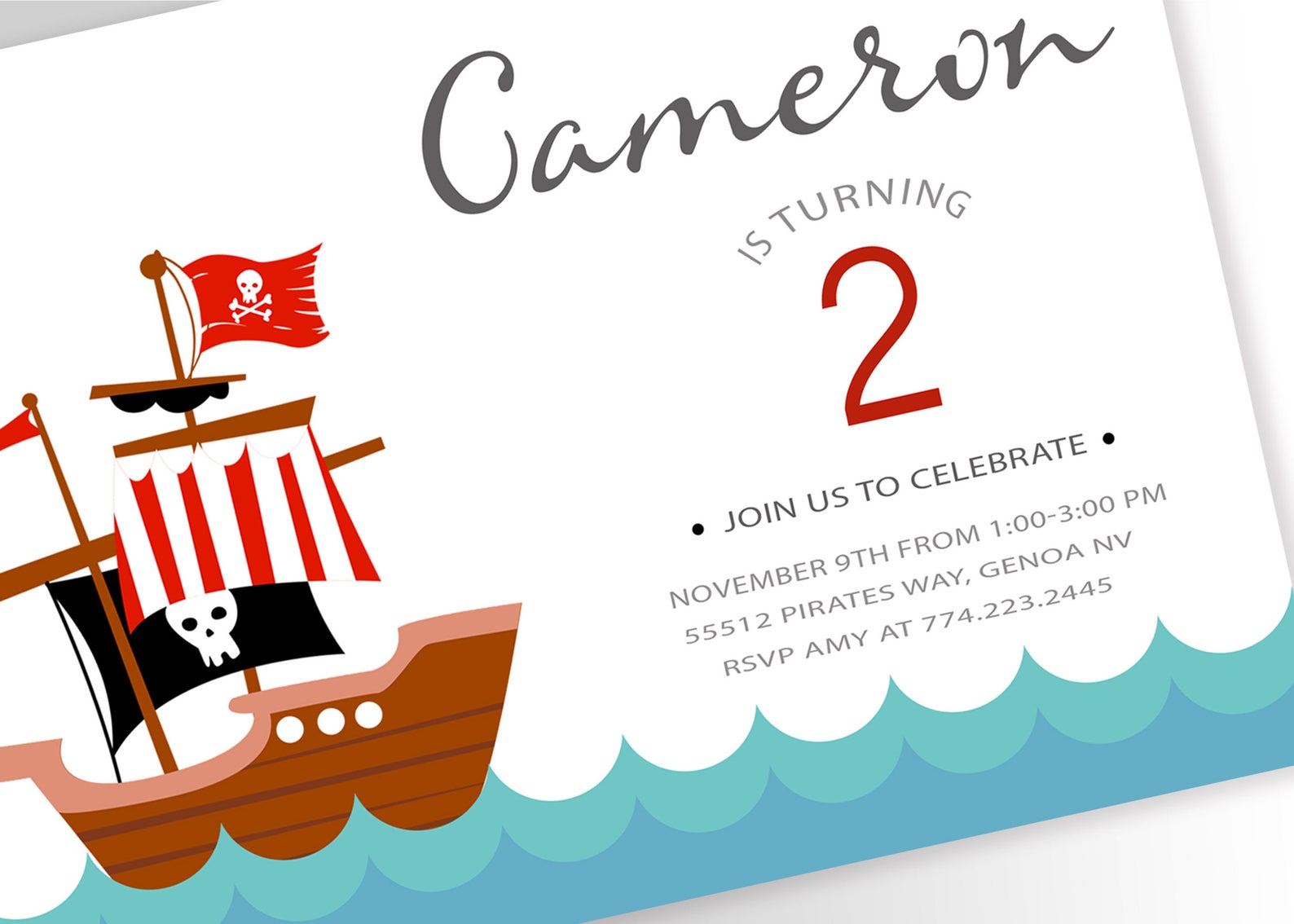 Modern Pirate Birthday Invitation DIY Printable or Printed Etsy