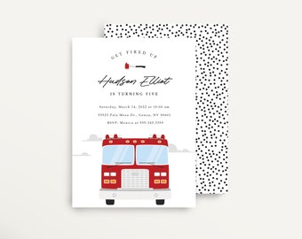 Invitation d’anniversaire de camion d’incendie, anniversaire de camion de pompiers, invitations de camion de pompiers modernes, camion de pompiers, moteur d’incendie, TÉLÉCHARGEMENT INSTANTANÉ