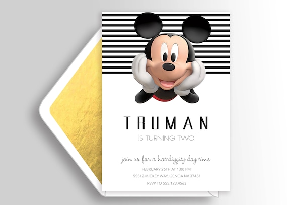 Zaproszenie Nowoczesnej Myszki Miki Urodziny Mickey Vingage Etsy