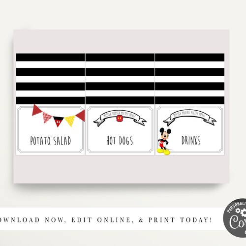 Modern Mickey Mouse Food Labels Printable Mickey Mouse Food - Etsy