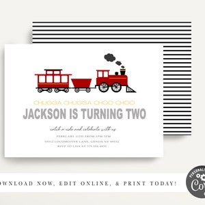 Modern Train Birthday Invitation Train Invitation Train Birthday Party image 1