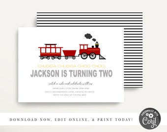 Modern Train Birthday Invitation - Train Invitation - Train Birthday Party