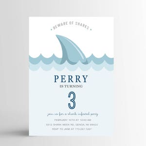 Simple Shark Birthday Invitation, Simple and White Shark Invitation, Shark Party Decorations