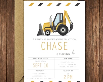 Modern Construction Birthday Invitation