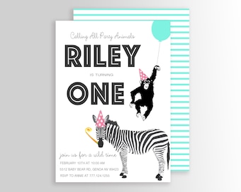 Modern Simple Party Animal Invitation, Wild Animal Party, Zoo Invitation, Safari Birthday, Petting Zoo, Printable Invitation, Boy