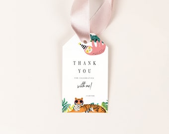 Party Animal Favor Tags,  Wild Animal Party, Zoo Party Favors, Safari Birthday Tags, Petting Zoo, Printable Tags, Corjl, Party Animal Decor
